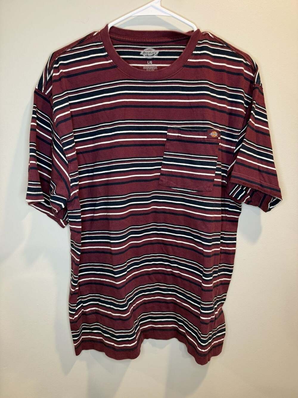 Dickies Striped Pocket T-Shirt Size L Red Blue